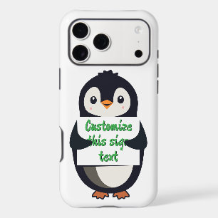 Cute penguin holding a sign for personalized text