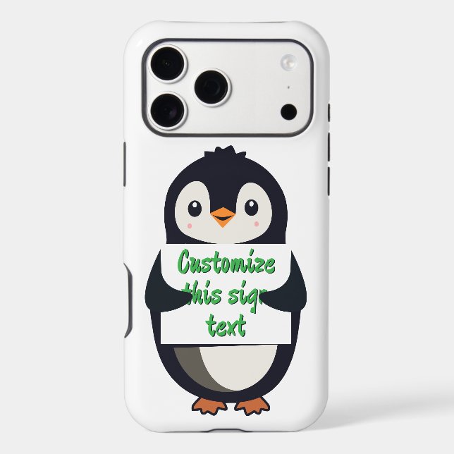 Cute penguin holding a sign for personalized text (Back)