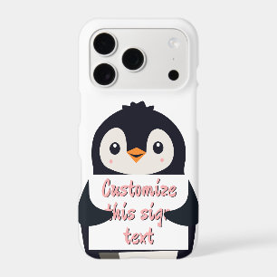 Cute penguin holding a sign for personalized text