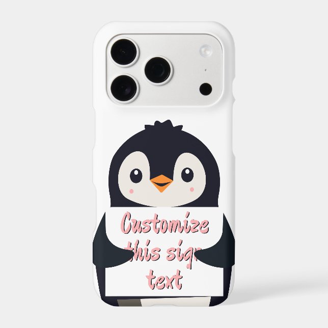 Cute penguin holding a sign for personalized text (Back)