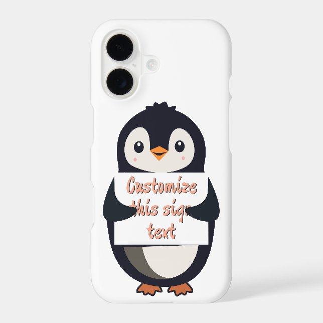 Cute penguin holding a sign for personalized text (Back)