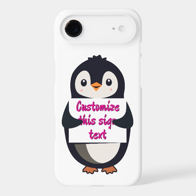 Cute penguin holding a sign for personalized text (Back)