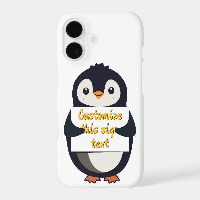 Cute penguin holding a sign for personalized text (Back)