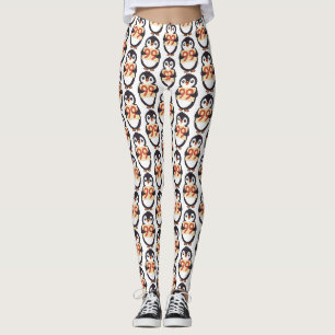Cute penguin holding sign with the number 99 on it leggings