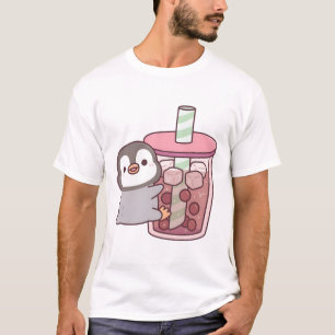 Cute Penguin Hugging Iced Bubble Tea T-Shirt