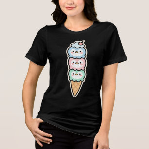 Cute Penguin Ice Cream Stack Design Tri-Blend Shirt