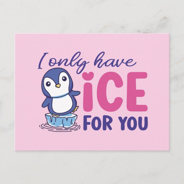 Cute Penguin Ice For You Pun Funny Valentine's Day Postcard (Front)