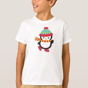 Cute Penguin, Ice Skating Penguin, Hat, Scarf T-Shirt