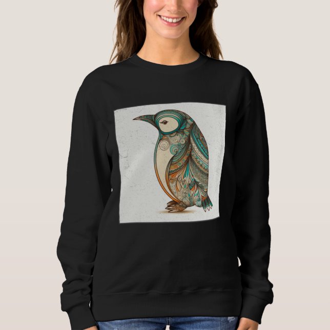 Cute Penguin Illustration Mandala Symbols Women Me Sweatshirt (Front)