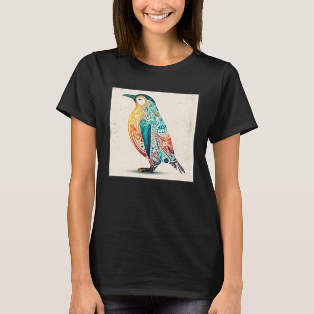 Cute Penguin Illustration Mandala Symbols Women Me T-Shirt (Front)