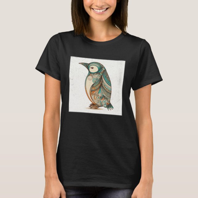 Cute Penguin Illustration Mandala Symbols Women Me T-Shirt (Front)