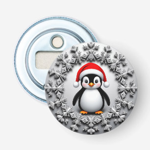 Cute Penguin in Christmas Hat Festive Snowflakes Bottle Opener