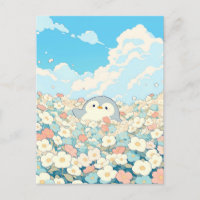 Cute Penguin in Colourful Flower Meadow