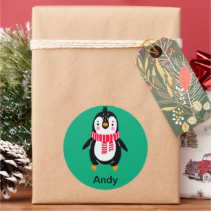 Cute Penguin in Red Stripes Scarf Classic Round Sticker