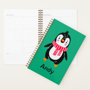 Cute Penguin in Red Stripes Scarf Planner