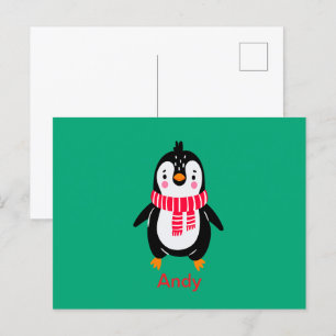 Cute Penguin in Red Stripes Scarf Postcard