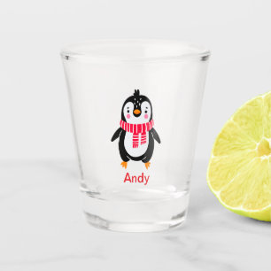 Cute Penguin in Red Stripes Scarf Shot Glass