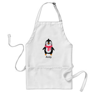 Cute Penguin in Red Stripes Scarf Standard Apron