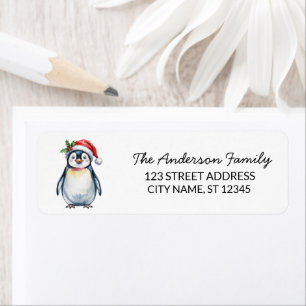 Cute Penguin in Santa Hat Christmas Return Address Label