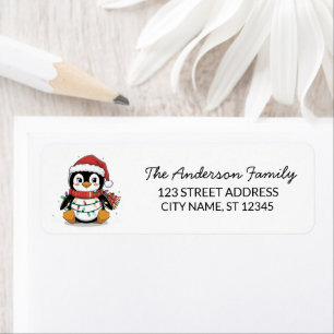 Cute Penguin in Santa Hat Christmas Return Address Label