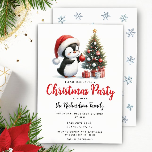 Cute Penguin in Santa Hat Festive Christmas Invitation (Creator Uploaded)