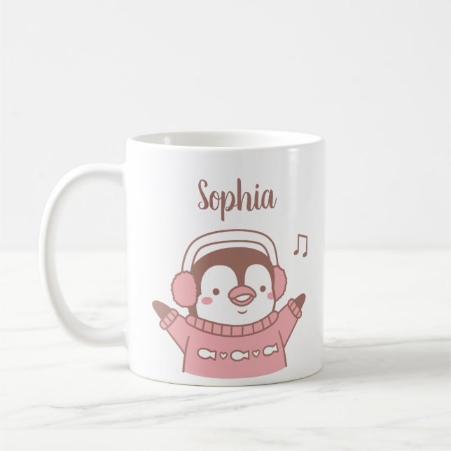 Cute Penguin in Sweater, Personalised Grandchild Coffee Mug (Left)