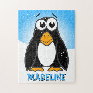 Cute Penguin in the Snow with Kids Name Funny Jigsaw Puzzle