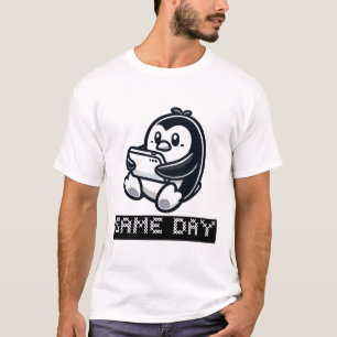 Cute Penguin is playing a Video Game - Game Day T-Shirt