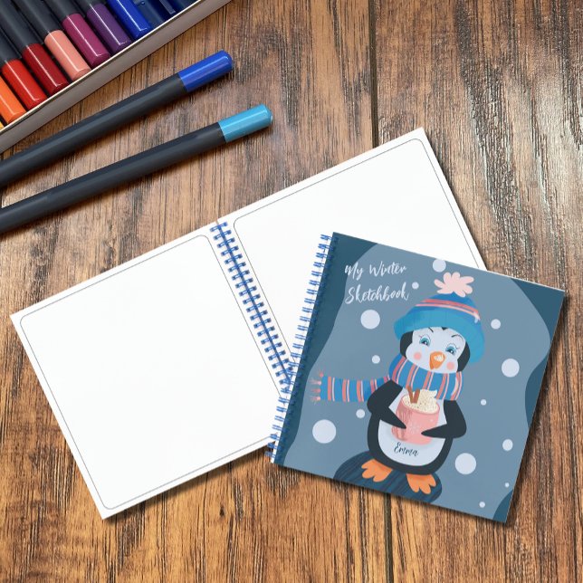 Cute Penguin Kid Blue Winter Sketchbook Notebook (Creator Uploaded)