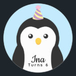 Cute Penguin Kids Birthday Classic Round Sticker<br><div class="desc">Celebrate your kid's special day Cute Penguin Kids Birthday design. This design features a cute Penguin in a party hat. You can customise this further by clicking on the "PERSONALIZE" button.  Matching Items in our shop for a complete party theme.</div>