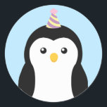 Cute Penguin Kids Birthday Classic Round Sticker<br><div class="desc">Celebrate your kid's special day Cute Penguin Kids Birthday design. This design features a cute Penguin in a party hat. You can customise this further by clicking on the "PERSONALIZE" button.  Matching Items in our shop for a complete party theme.</div>