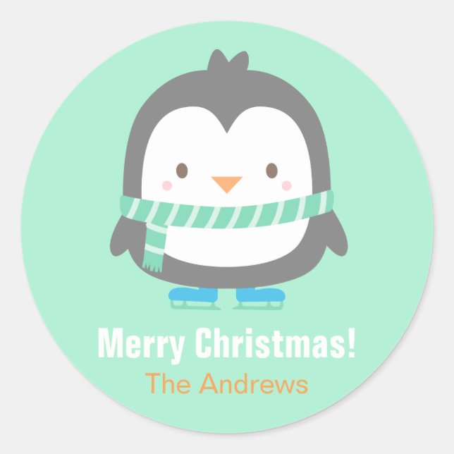 Cute Penguin Kids Christmas Decor Stickers (Front)