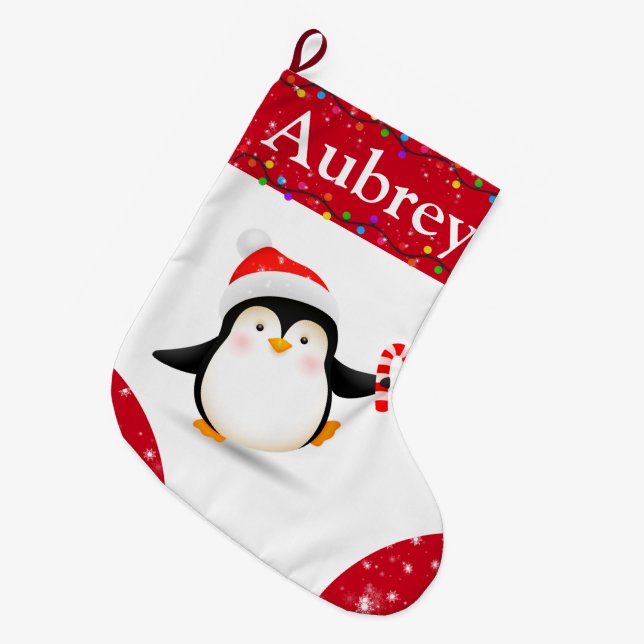 Cute Penguin Kids Christmas Stocking (Front (Hanging))