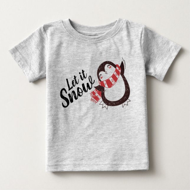 Cute Penguin Let it Snow Christmas Baby T-Shirt (Front)