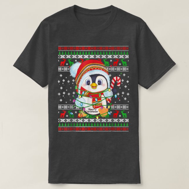 Cute Penguin Lights Ugly Christmas Sweater For Men (Design Front)