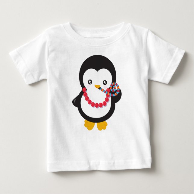 Cute Penguin, Little Penguin, Party Whistle Baby T-Shirt (Front)