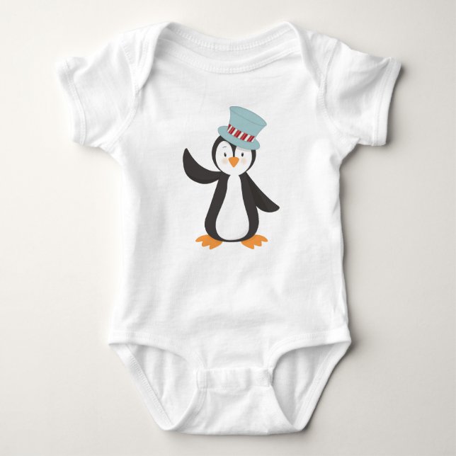 Cute Penguin, Little Penguin, Penguin With Hat Baby Bodysuit (Front)