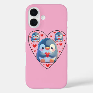 Cute Penguin Love Heart iPhone 16 Case