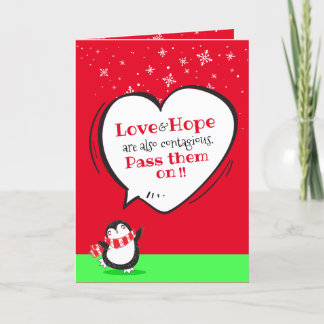 Cute Penguin Love & Hope Heart Quote Holiday Card