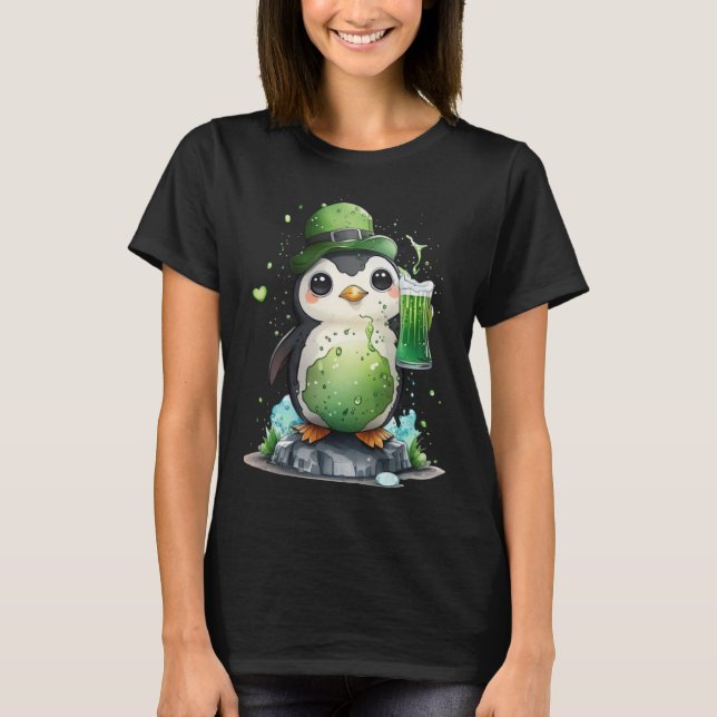 Cute Penguin Loves Beer St Patrick s Day T-Shirt (Front)