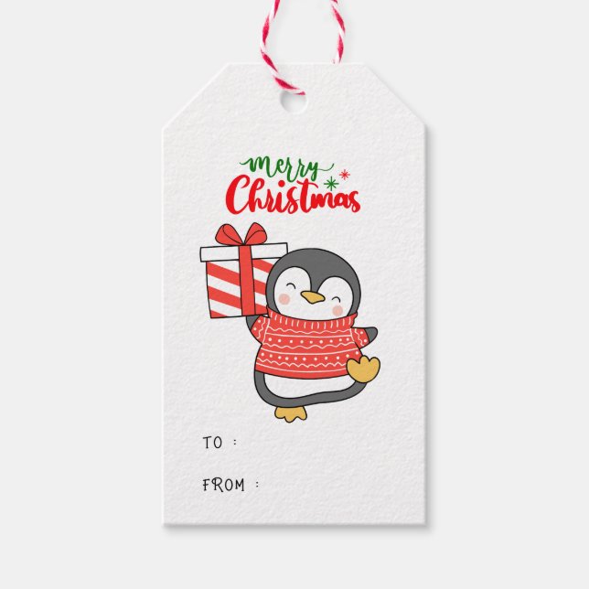 Cute Penguin Merry Christmas  Gift Tags (Front)