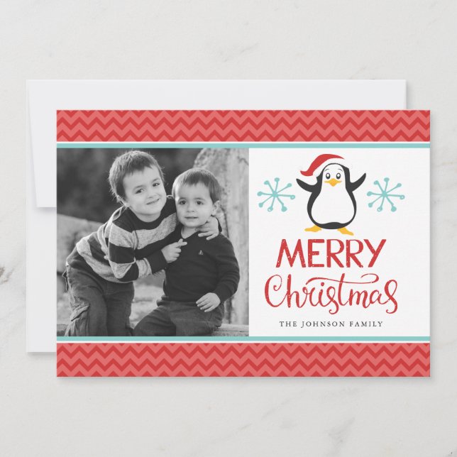 Cute Penguin Merry Christmas Holiday Photo Card (Front)