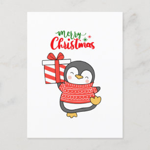 Cute Penguin Merry Christmas  Holiday Postcard