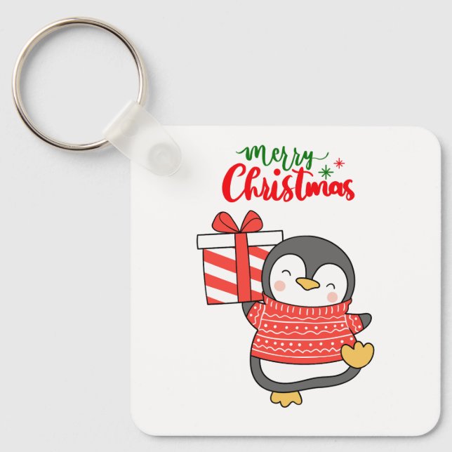 Cute Penguin Merry Christmas  Key Ring (Front)