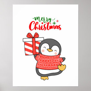 Cute Penguin Merry Christmas Poster