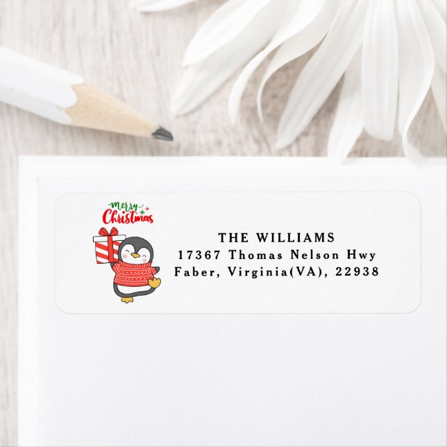 Cute Penguin Merry Christmas  Return Address Label (Insitu)