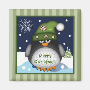 Cute Penguin & Merry Christmas text Magnet