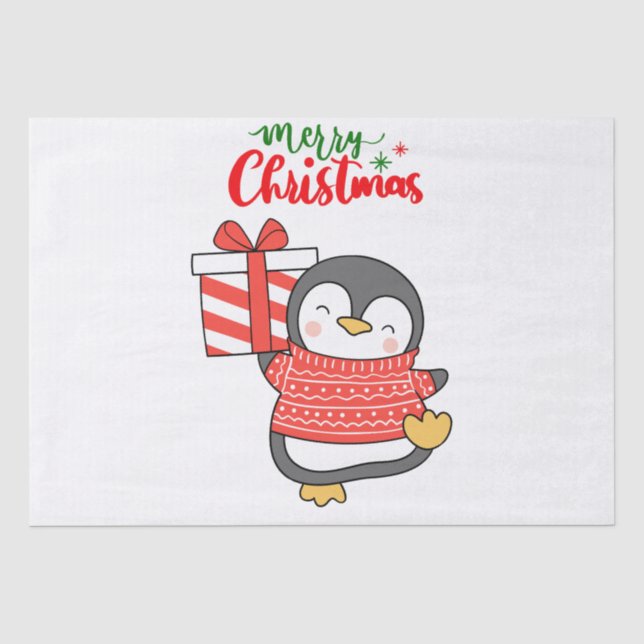 Cute Penguin Merry Christmas  Tissue Paper (Front)