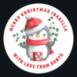 Cute Penguin Merry Christmas to Child from Santa Classic Round Sticker<br><div class="desc">Cute Penguin Merry Christmas to Child from Santa.  Easily personalise with your details.</div>
