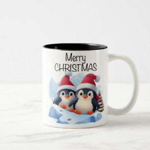 Cute Penguin /Merry Christmas Two-Tone Coffee Mug
